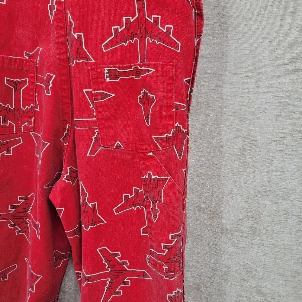 Oshkosh Vintage Vestbak Red Airplane Print Overalls Size 7